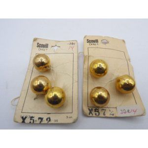 6-Plastic Gold  Ball Buttons Scovill Japan Vntg 1/2" 2  Cards Bottom Shaft CF358